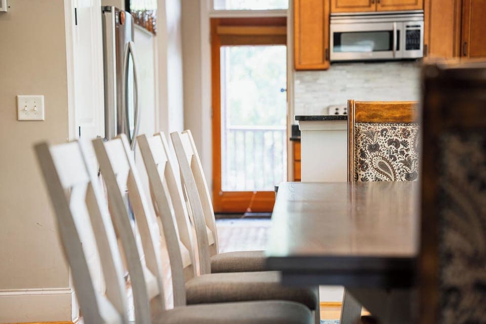 Dining room with a table that seats ten