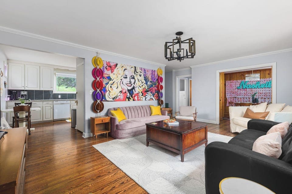 Living room upstairs has lots of seating for your group