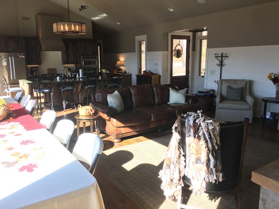 main home upstairs living area and kitchen- set up for Thanksgiving Gathering