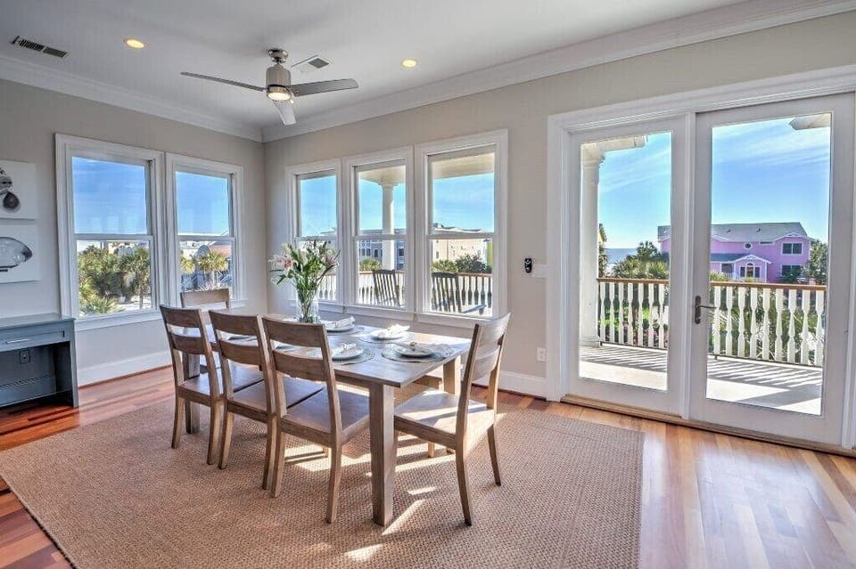 One of two dining tables with ocean views
