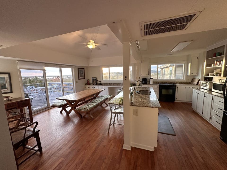 The dinning room table is easily accessible from the kitchen.  
