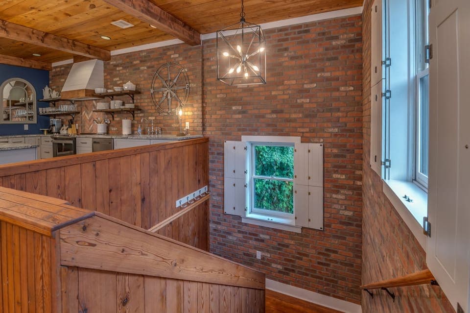 Stairway up to the Loft on Trade Street.