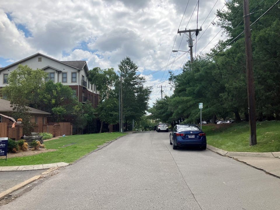 W End Circle is a quiet street. It's less than a block from here to the stairs.