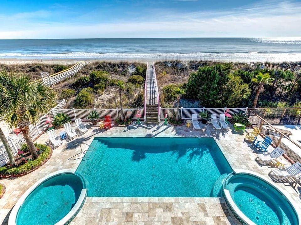Large pool with two kiddie pools