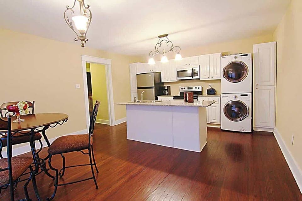 Full kitchen plus washer/dryer, dishwasher, garbage disposal, etc.