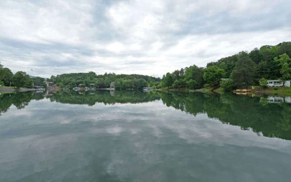 This is a vIew of the cove from the boat dock This is a no wake zone 