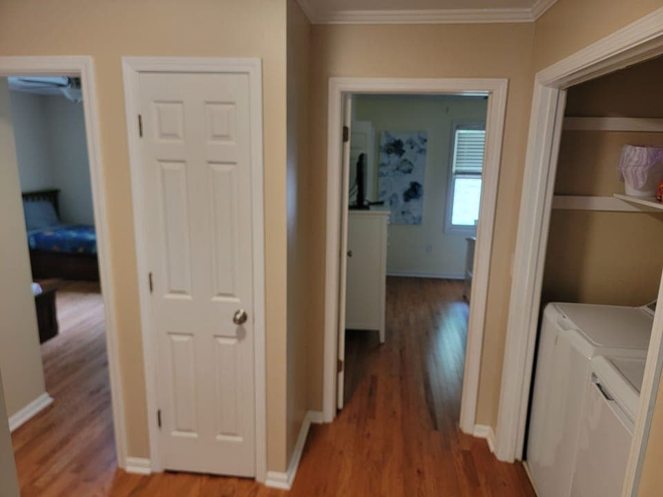 Queen Bedroom through right door, Kids Quad Twins through left door.