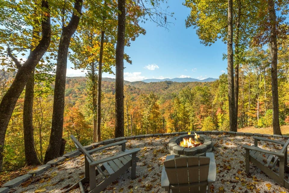Beautiful outdoor fire-pit with a view of the mountains. 