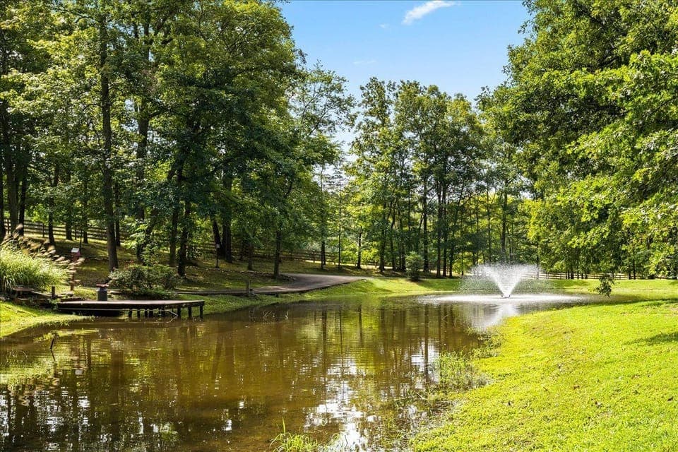 Stocked bass pond with fountain.  Catch and release fishing.
