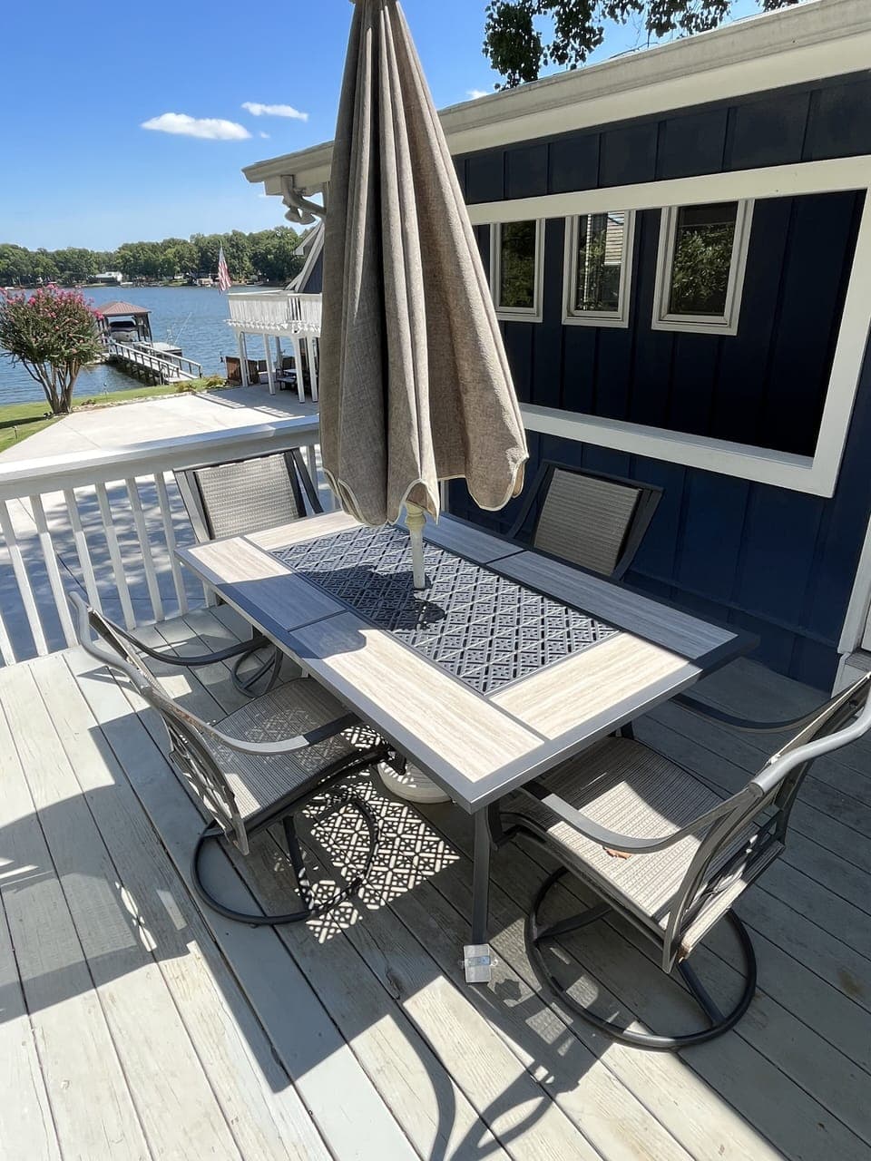 Deck Table, Chairs, and Umbrella