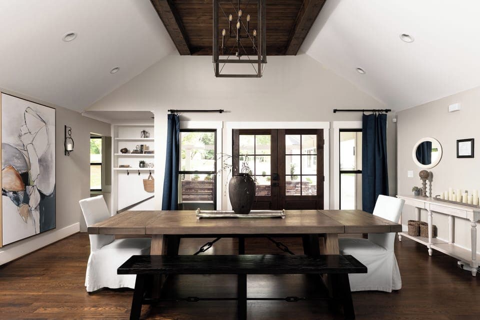 Spacious dining area designed for group flow and holiday gatherings.