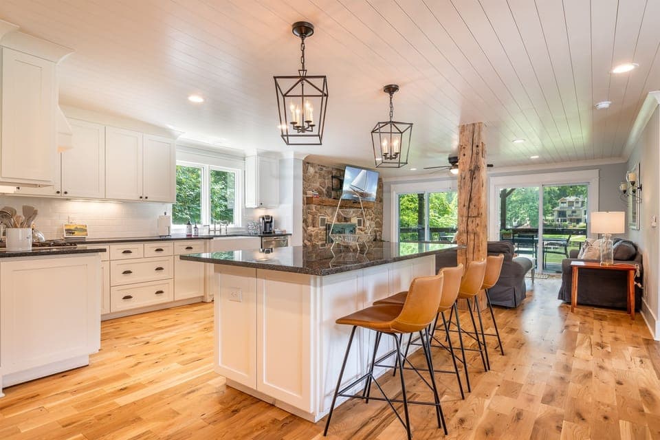 Fully stocked kitchen with large prep island