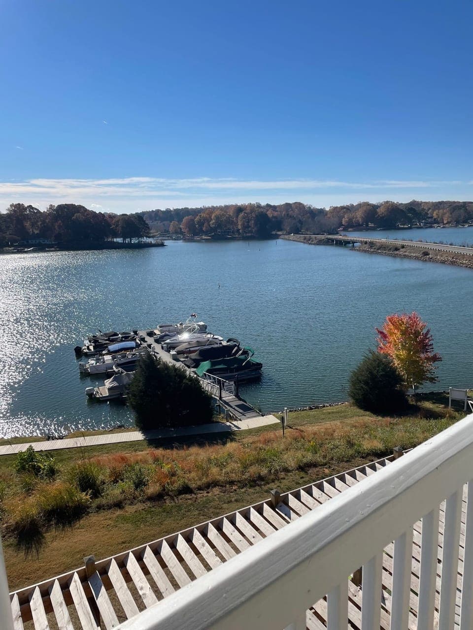 view of lake from patio