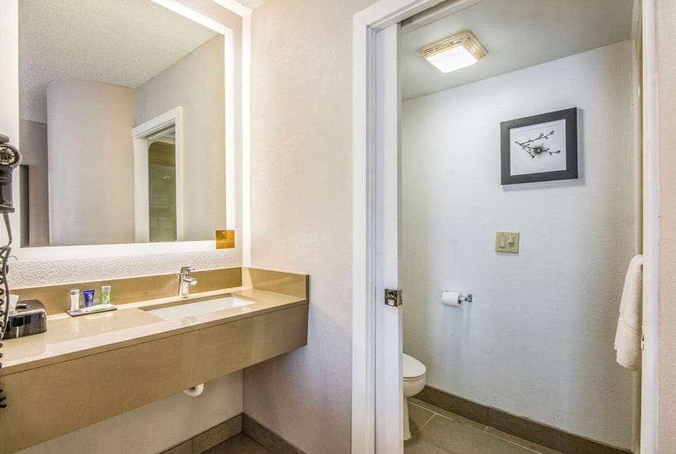 Combined shower/tub, hair dryer, towels