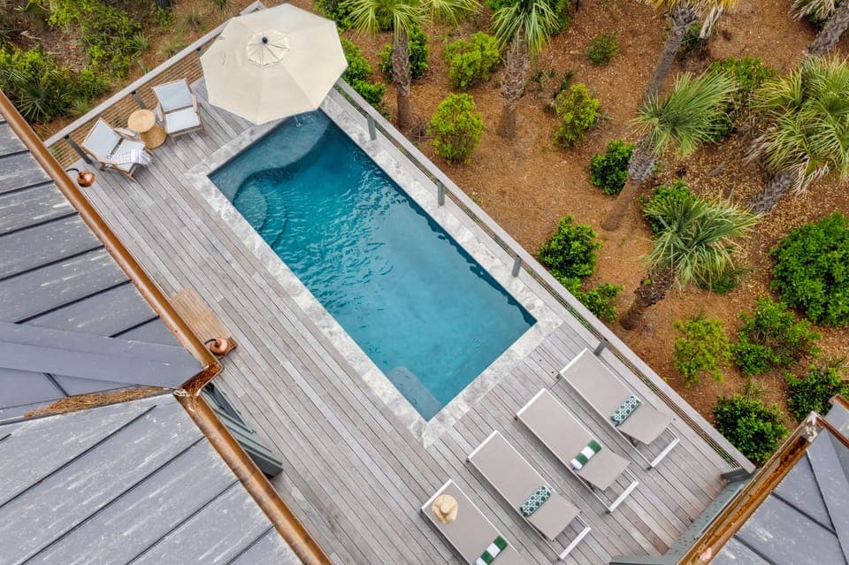 Pool deck with loungers