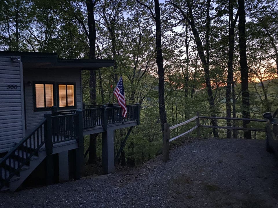 Cabin at dusk.