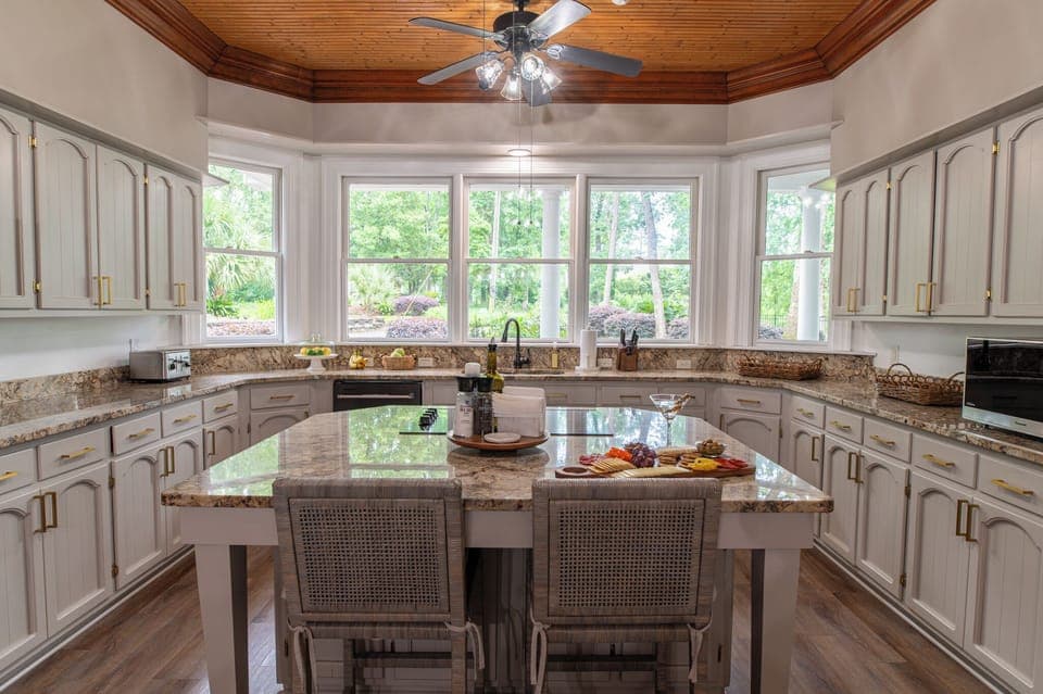 Kitchen with Views of Water Garden 