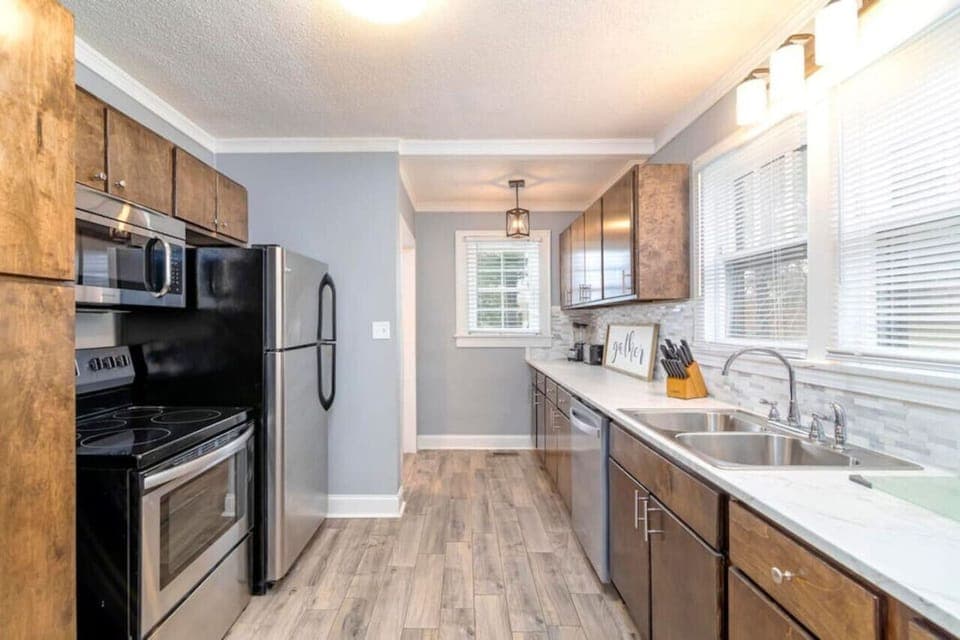 Prepare delicious meals in the spacious kitchen.