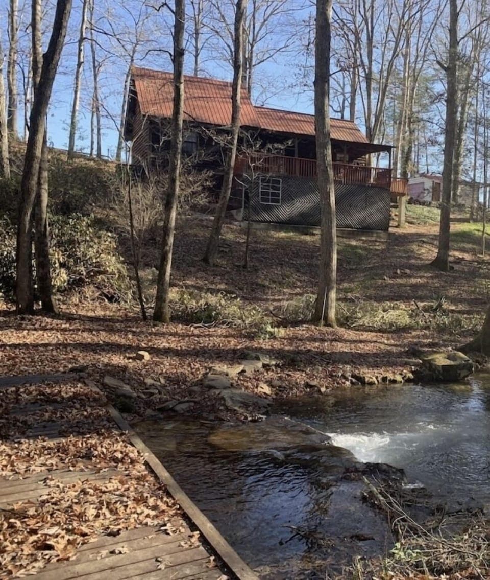 Back view of the cabin from across the creek.