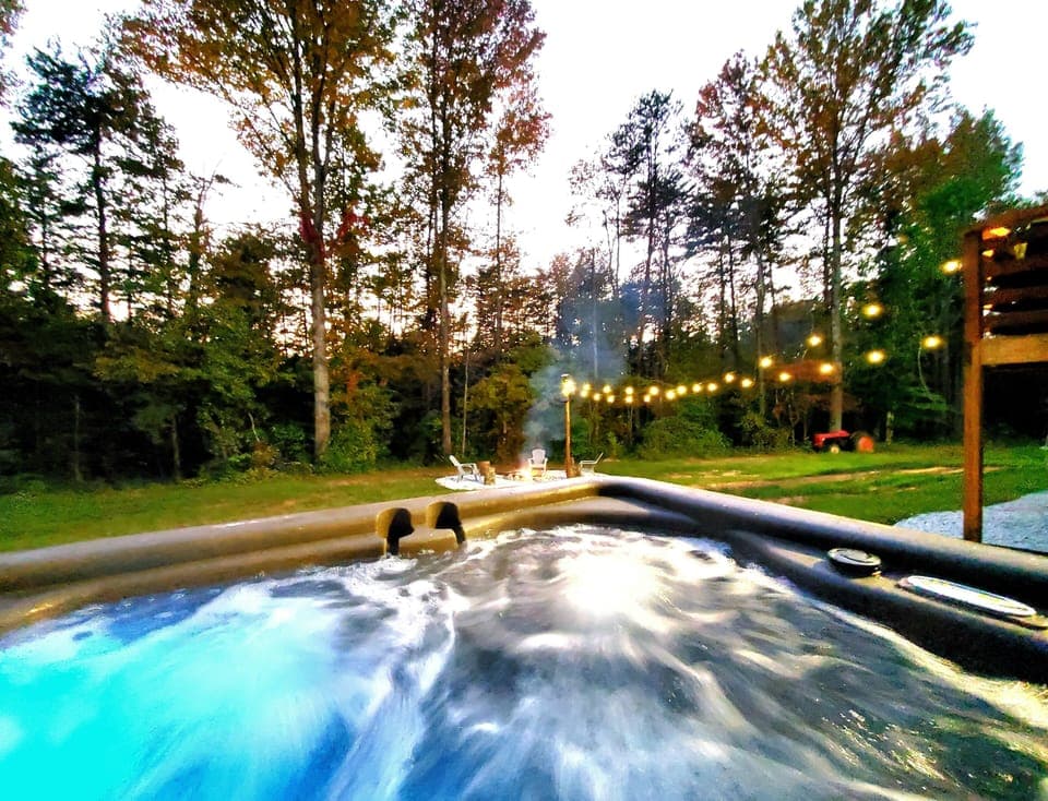 Hot tub overlooking firepit