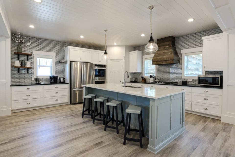 Kitchen with coffee bar off to the left