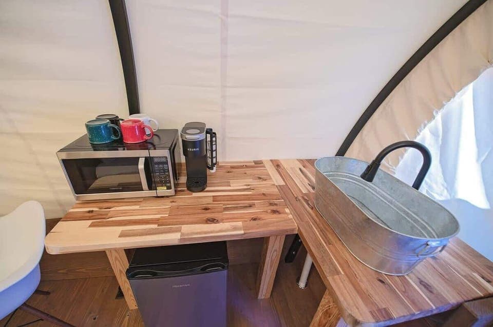 Equiped with mini-fridge, microwave, sink, and keurig coffee machine. (complimentary coffee provided)