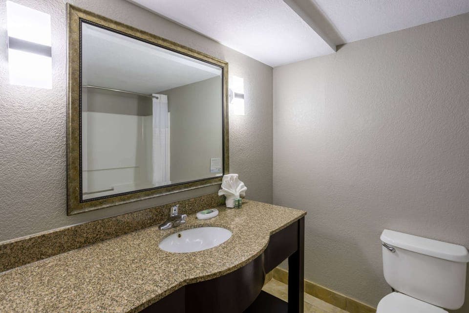 Combined shower/tub, hair dryer, towels