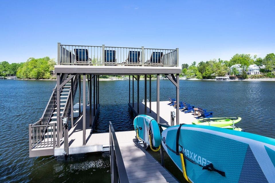 Double Decker Dock, Paddle Boards, Kayaks, Seating