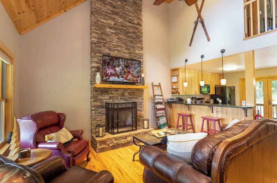 Living Room with Stacked Stone Gas Fireplace