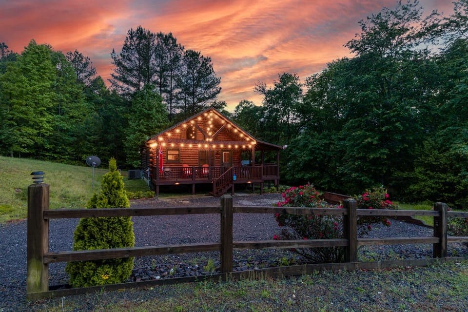 Sunset and twinkle lights.