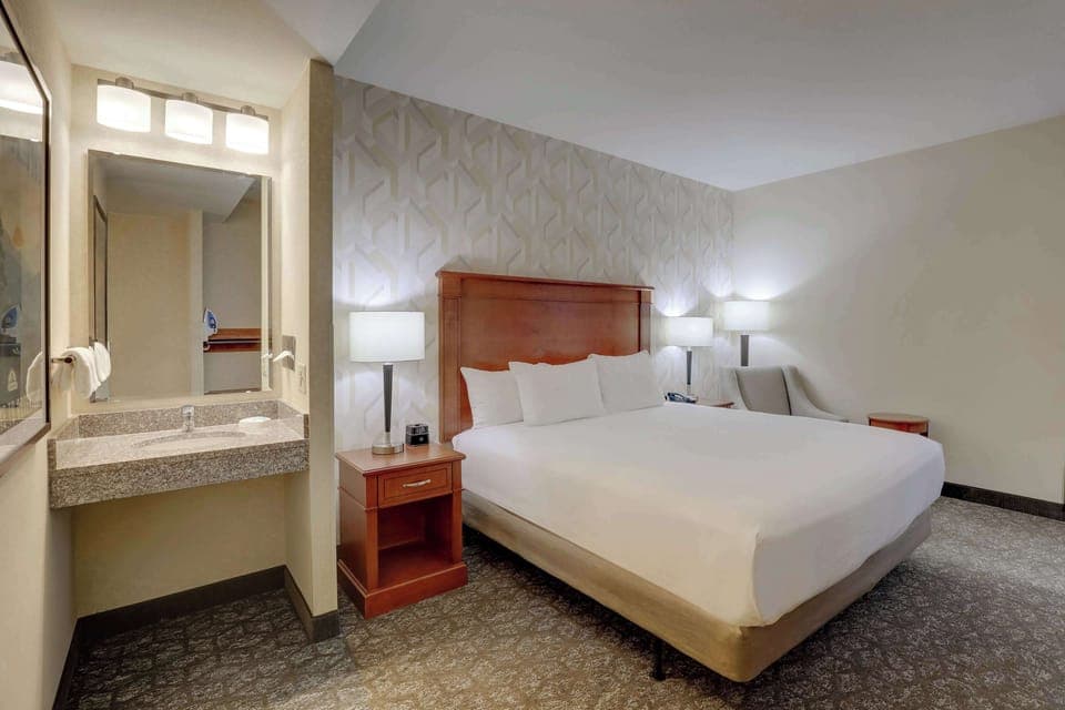 Room, 1 King Bed, Accessible (Roll in Shower) | Desk, blackout drapes, iron/ironing board, free cribs/infant beds