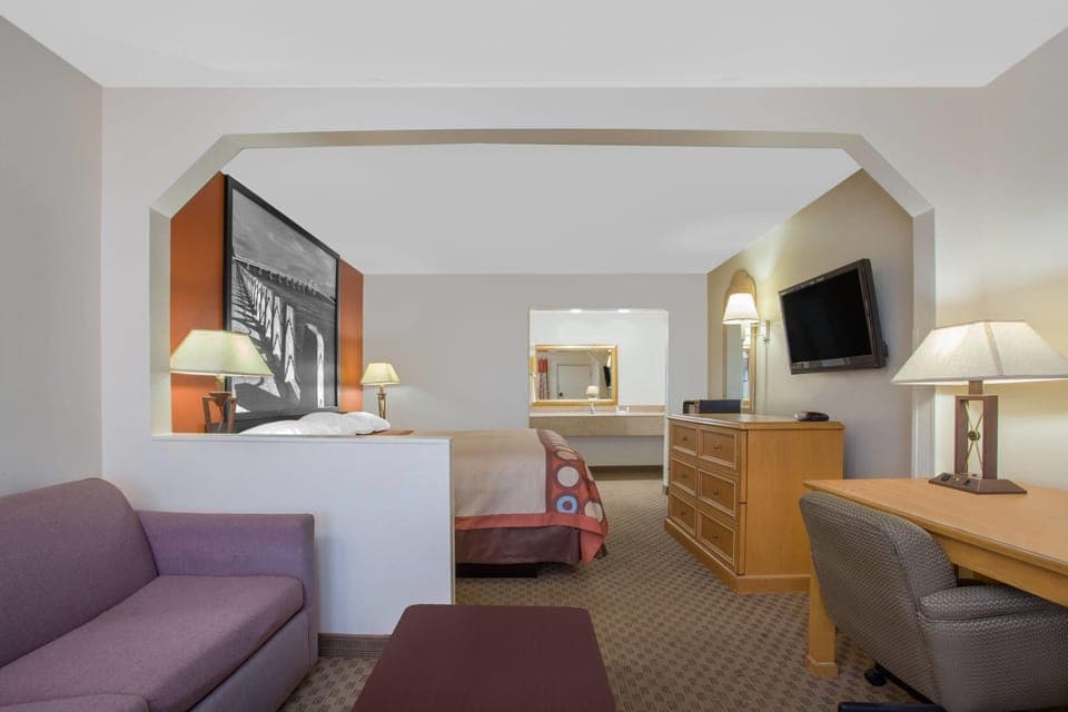 Room, 2 Double Beds, Mobility Accessible, Non Smoking | Desk, laptop workspace, blackout drapes, iron/ironing board