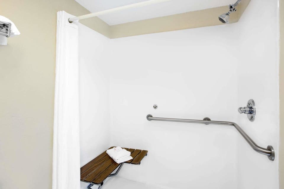 Combined shower/tub, free toiletries, hair dryer, towels