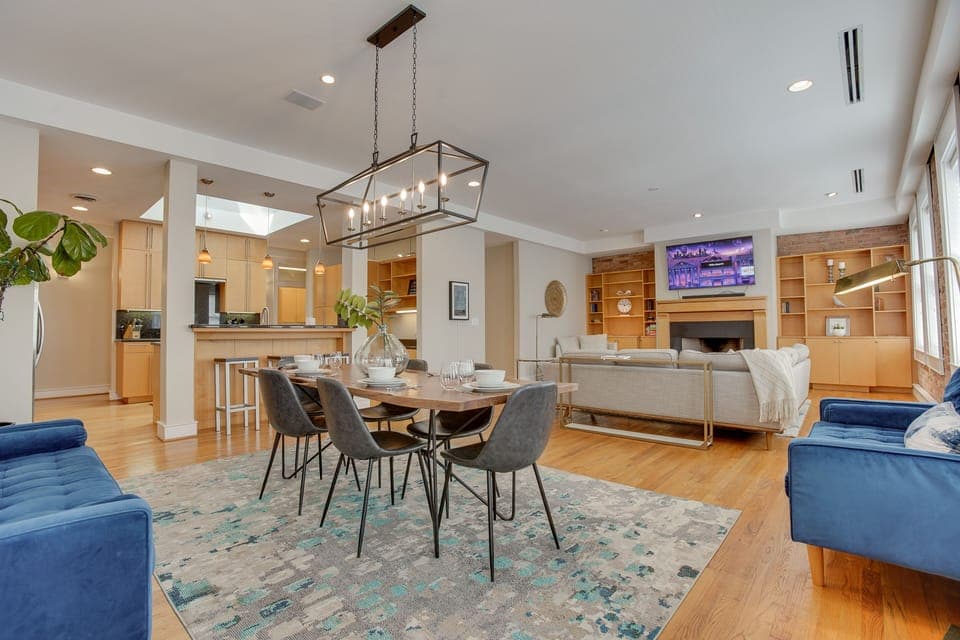 Seamlessly flow from the living room into the dining room area for dinner in!