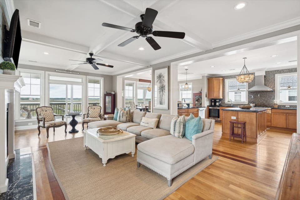 Large open concept living space perfect for unwinding after a day at the beach or entertaining friends and family.