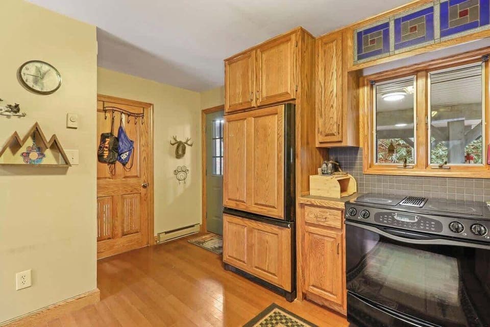 our well-organized kitchen, enhanced with tasteful wildlife-inspired accents