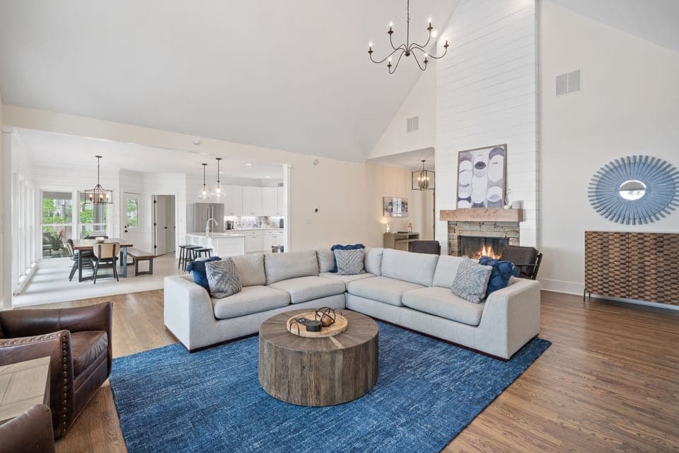 The family room is professionally decorated with a keen eye for design.