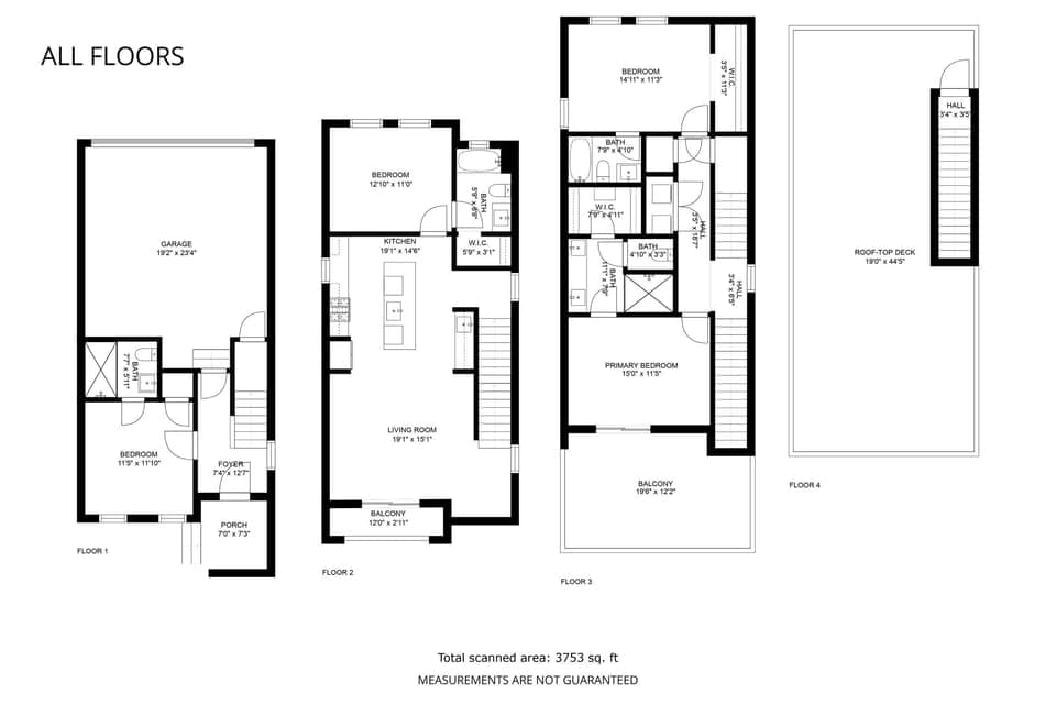 The homes are identical on both sides - the same layout, bedrooms, bathrooms and fabulous deck.  Here's a floor plan of each house.