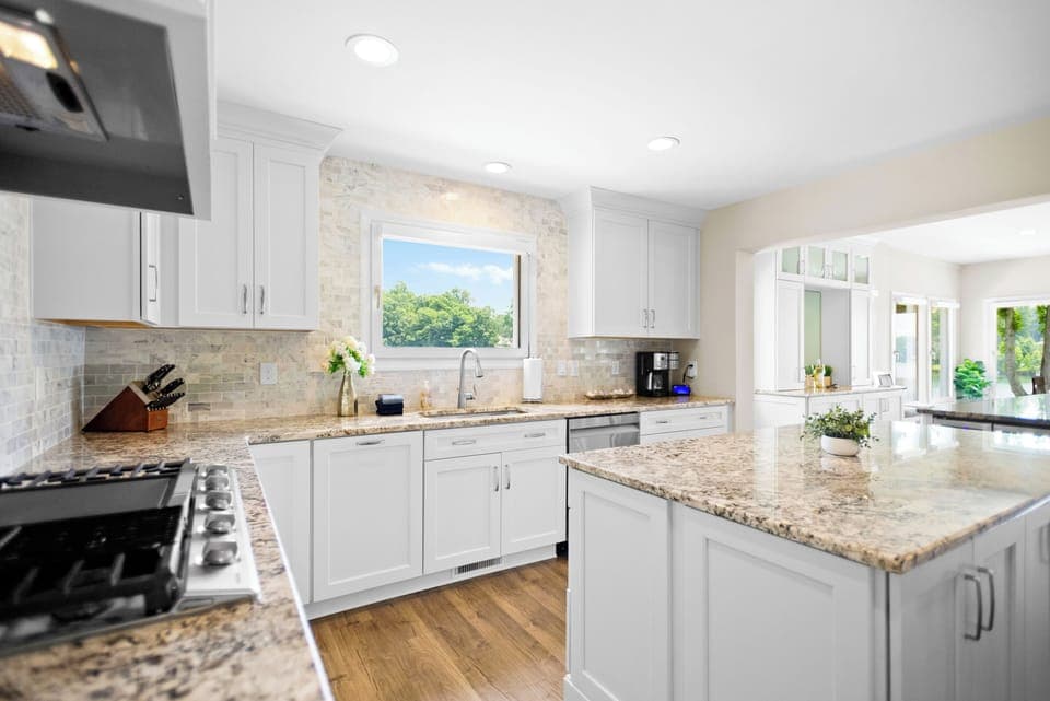 Fully stocked kitchen to prep all your group meals with island and wine fridge.