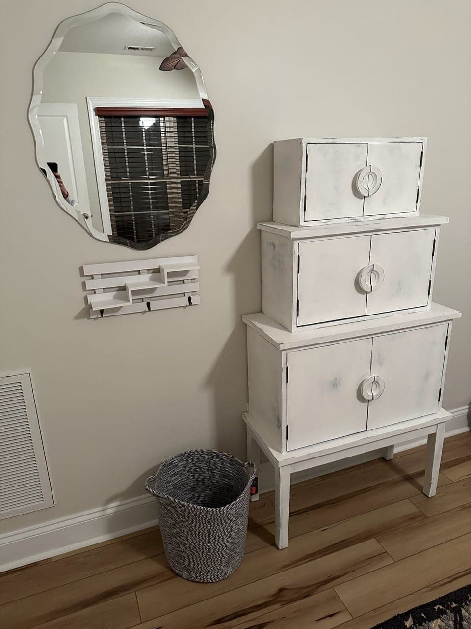  Great space to get ready if the bathroom is occupied and hang jewelry.