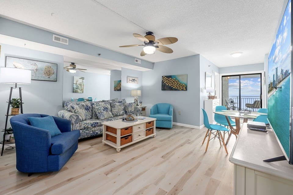 Dive into comfort with this stylish blue oasis! Ready to turn on the TV and embrace some serious relaxation mode! 😌 #CozyCorner  