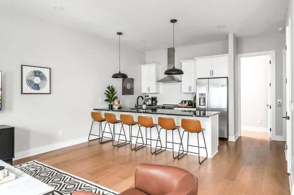 Spacious kitchen featuring a functional island counter.