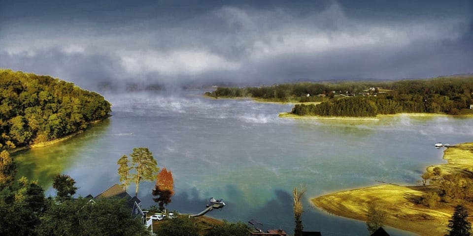 Crazy morning fog rolling over lake