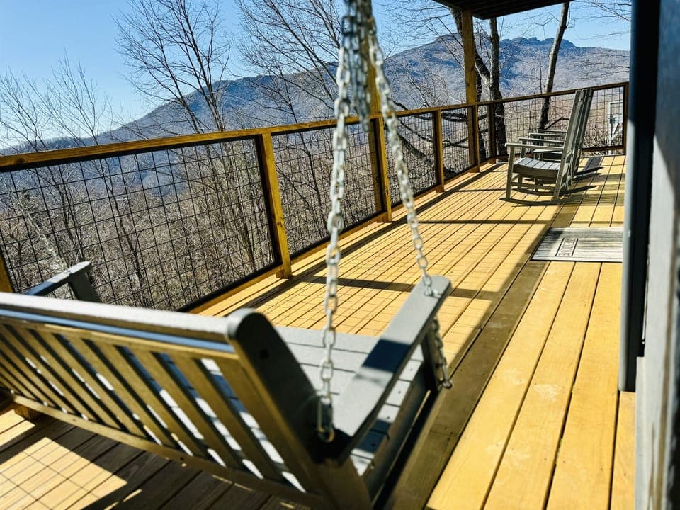 Porch Swinging & Rocking Chairs are so relaxing...especially with this seasonal "famous" Grandfather Mountain Profile View & the treehouse-feeling of our porches!