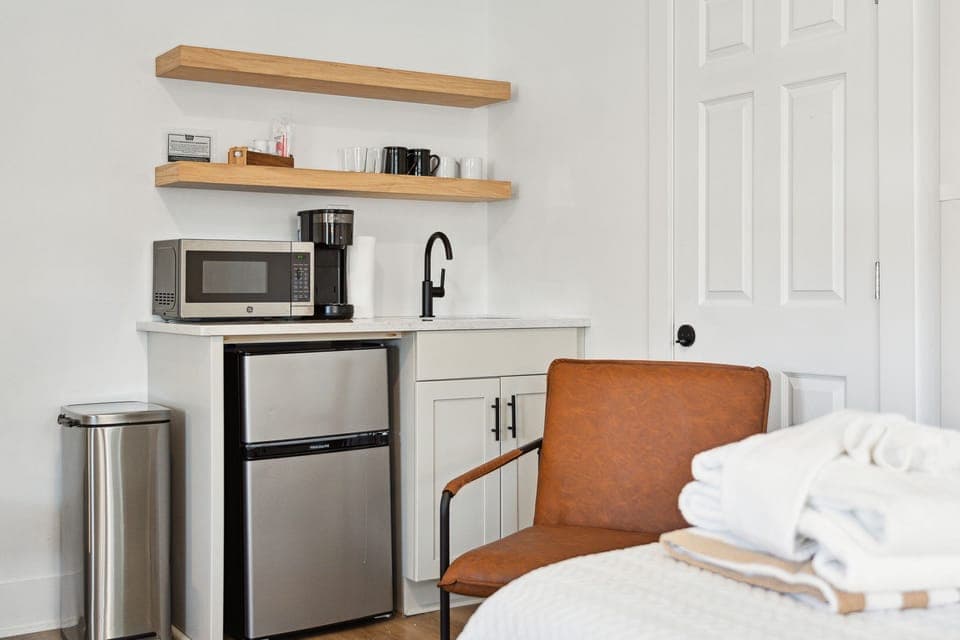 Microwave, Mini-fridge & Coffee station