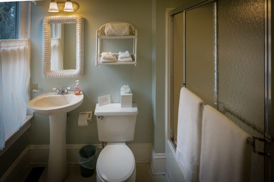 Aunt Nancy Room | Bathroom | Combined shower/tub, deep soaking tub, hair dryer, towels