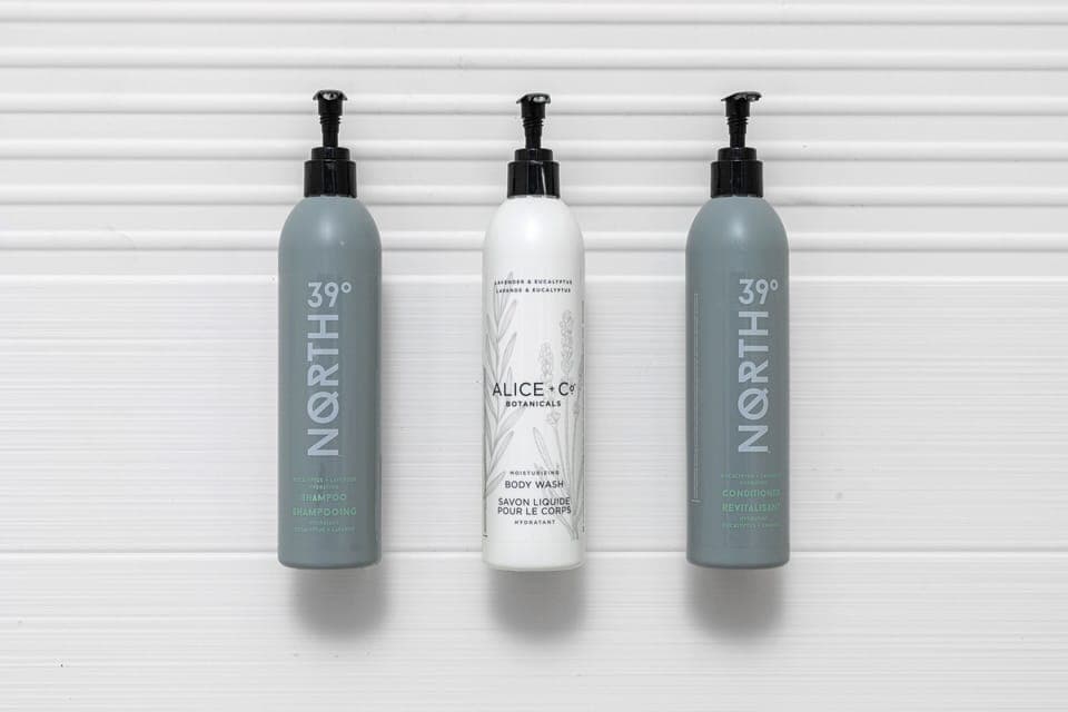 Combined shower/tub, hair dryer, towels, soap