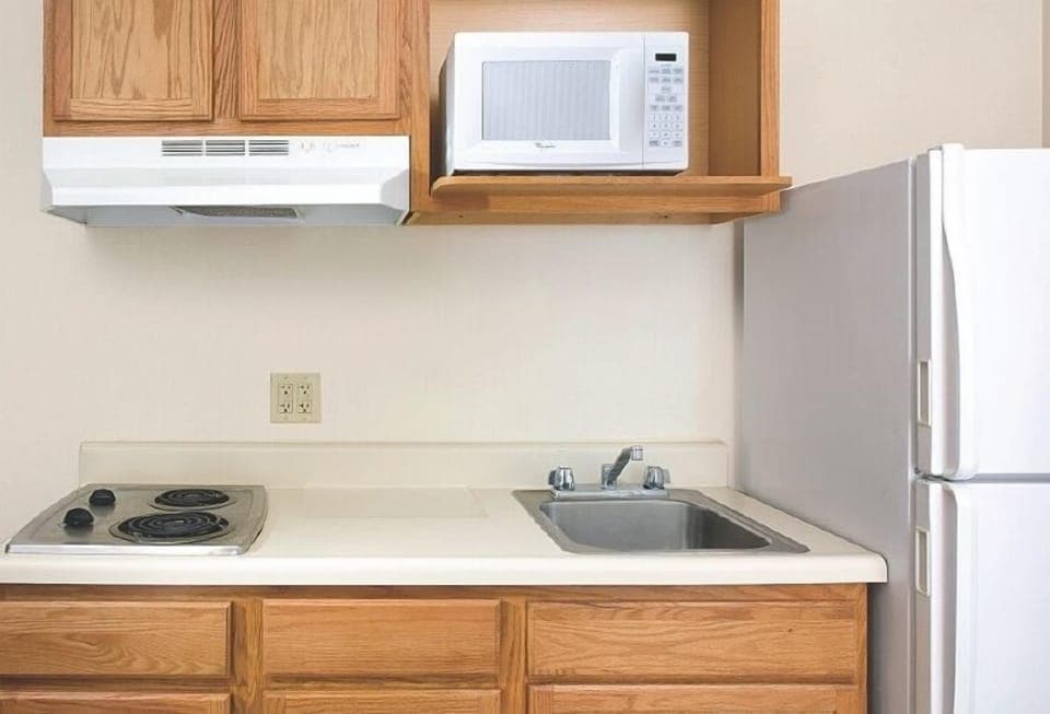 Fridge, microwave, stovetop