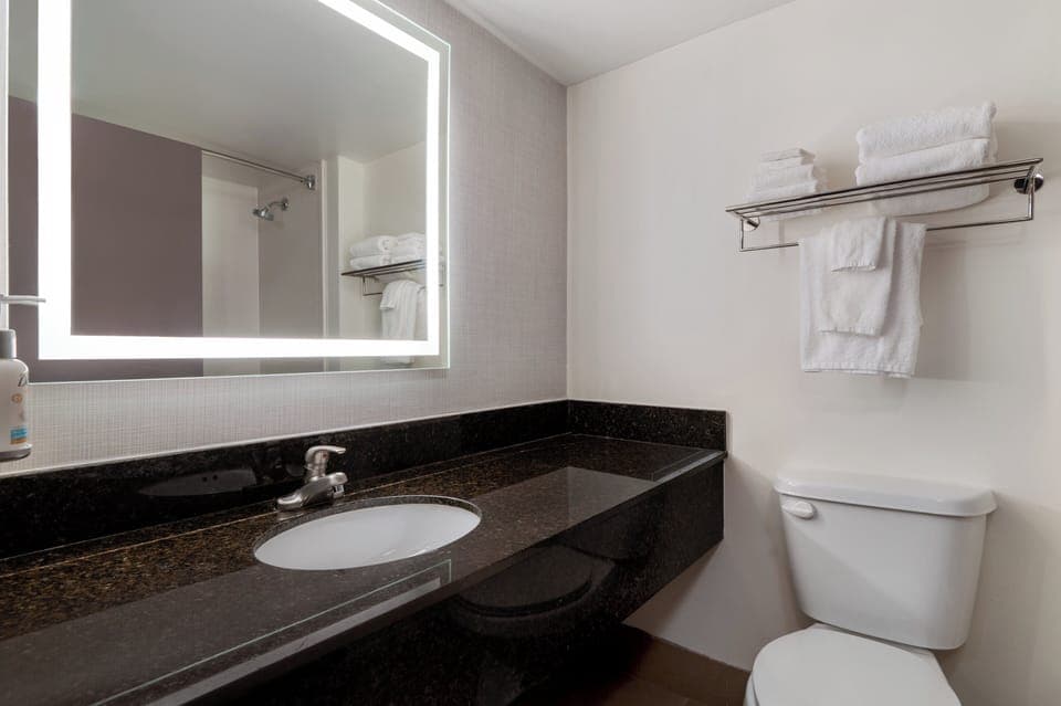 Down comforters, in-room safe, desk, blackout drapes