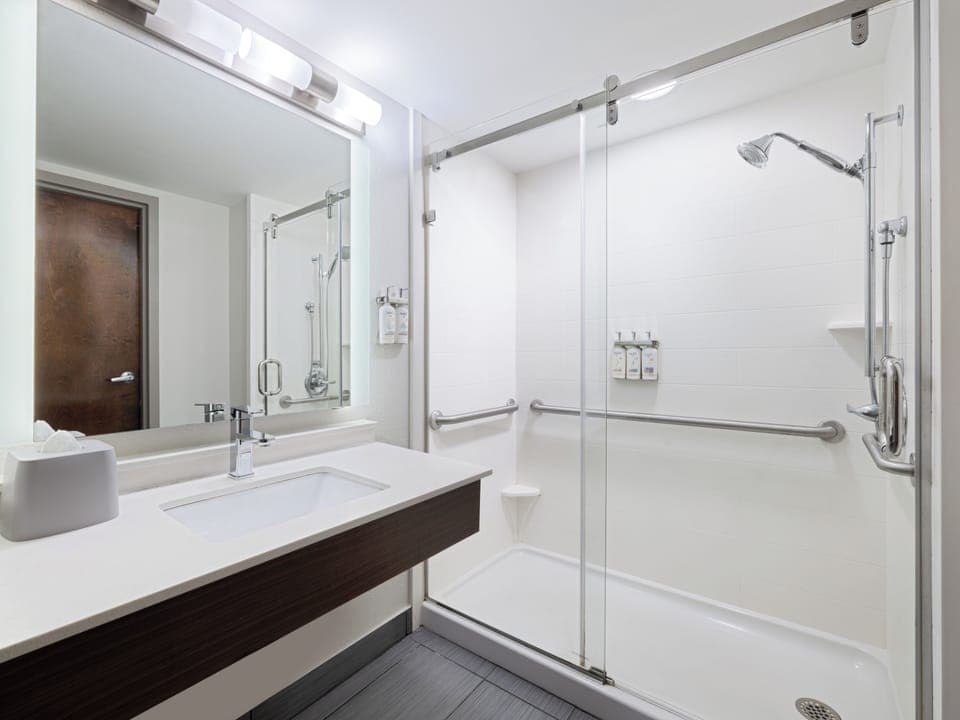 Standard Room, 1 King Bed, Accessible (Mobil, Trf Shower) | Bathroom | Towels